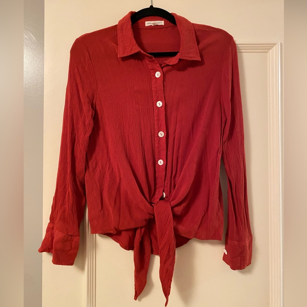 Elegant Red Button-Down Women's Shirt